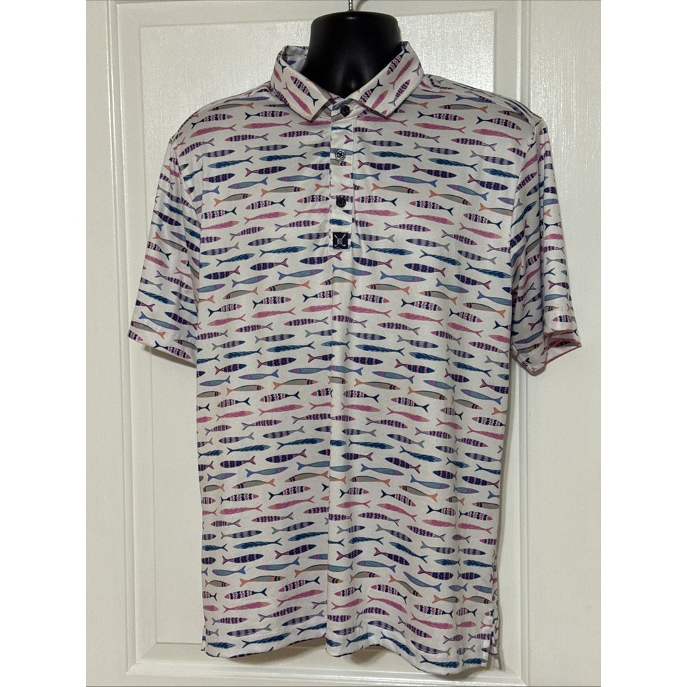 Con.struct Fish Pattern Golf Quick Dry Performance Polo XL